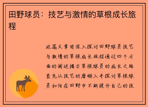 田野球员：技艺与激情的草根成长旅程